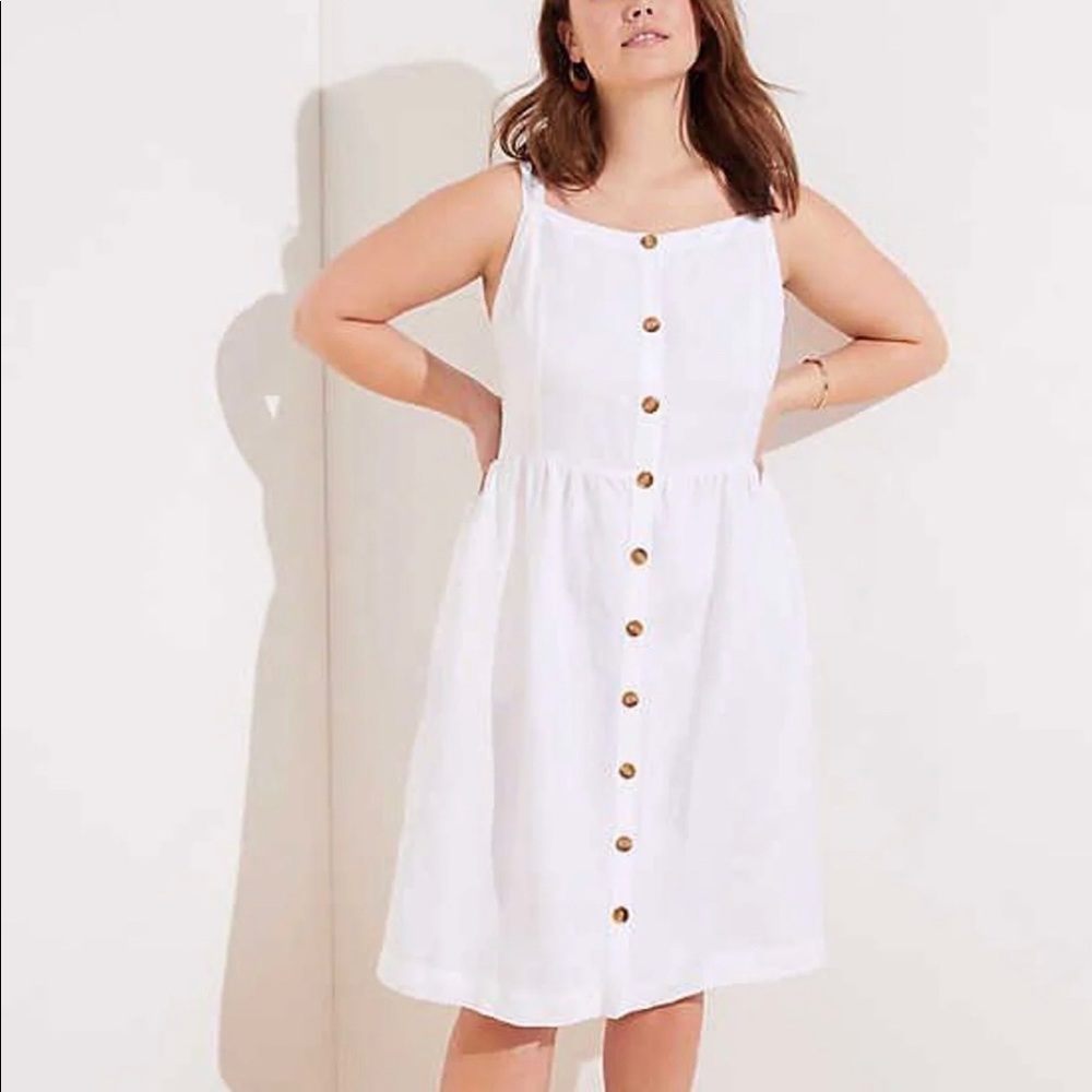 LOFT Linen Button Front MIDI Dress